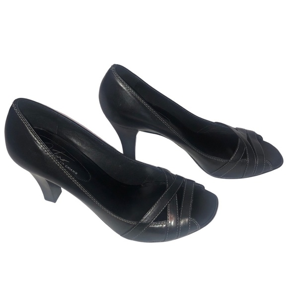 EUC Arturo Chiange Size 7.5M Black 2.5" Peep Toe All Leather Heel - Picture 5 of 11